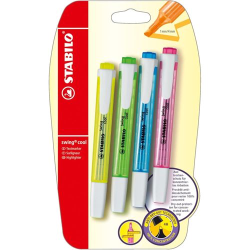Acheter Surligneurs - STABILO Swing Cool - 4 couleurs - Vert, bleu, rose et jaune État correct - 48,35 € Surligneurs - STABILO Swing Cool - 4 couleurs - Vert, bleu, rose et jaune État correct - N/A reconditionné disponible sur Fnac