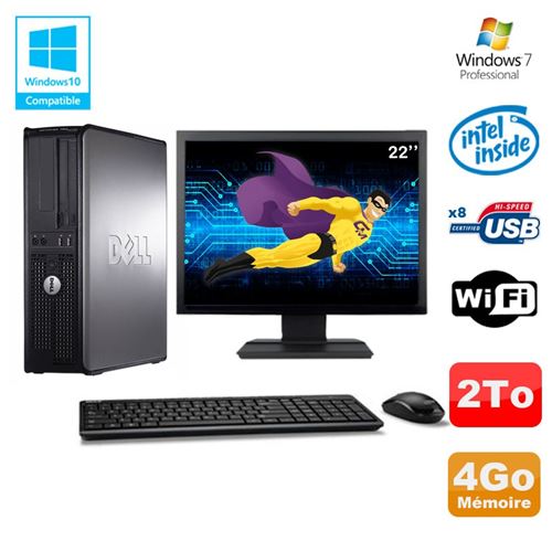 Pc dell optiplex 780 dt intel e7500 2.93ghz 4go 2000go wifi win 7 ecran 22'  - Dell reconditionné disponible sur Fnac