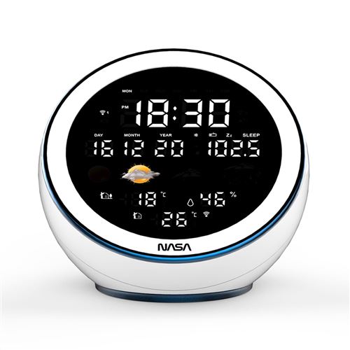 Station météo et enceinte Bluetooth Nasa WSP1500 avec radio-réveil Blanc État correct - NASA reconditionné disponible sur Fnac