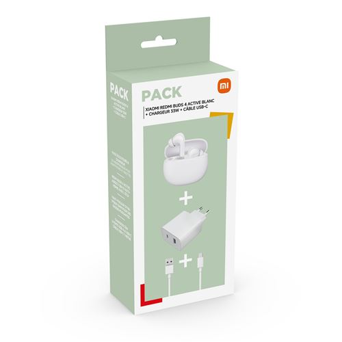Pack Ecouteurs sans fil intra-auriculaire Xiaomi Redmi Buds 4 Bluetooth Blanc + Chargeur 33 W A+C + Câble USB-Type C État correct -  reconditionné disponible sur Fnac