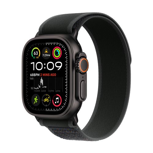 Apple Watch Ultra 2 GPS + Cellular 49 mm Boîtier en Titane Noir avec Boucle Trail Noir M/L version 2024 État correct - Apple reconditionné disponible sur Fnac