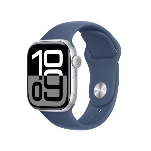 Apple Watch Series 10 (GPS + Cellular) - 42 mm - aluminium argenté - montre intelligente avec bande sport - fluoroélastomère - denim - taille du bracelet : S/M - 64 Go - LTE, Wi-Fi 4, UWB, Bluetooth - 4G - 29.3 g État correct - N/A reconditionné disponible sur Fnac