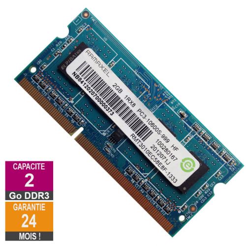 Barrette Mémoire 2Go RAM DDR3 Ramaxel RMT3010EC58E8F-1333 SO-DIMM PC3-10600 1333MHz 1Rx8 État correct - N/A reconditionné disponible sur Fnac