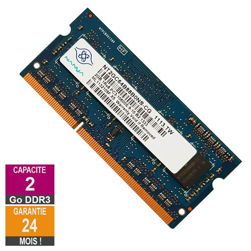 Acheter Barrette Mémoire 2Go RAM DDR3 Nanya NT2GC64B88B0NS-CG SO-DIMM PC3-10600 1333MHz 1Rx8 État correct - 14,21 € Barrette Mémoire 2Go RAM DDR3 Nanya NT2GC64B88B0NS-CG SO-DIMM PC3-10600 1333MHz 1Rx8 État correct - Nanya Technology Corporation reconditionné disponible sur Fnac
