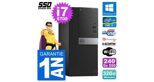Pc tour dell optiplex 7040 core i7-6700 ram 32go ssd 240go hdmi windows 10 wifi État correct - N/A reconditionné disponible sur Fnac