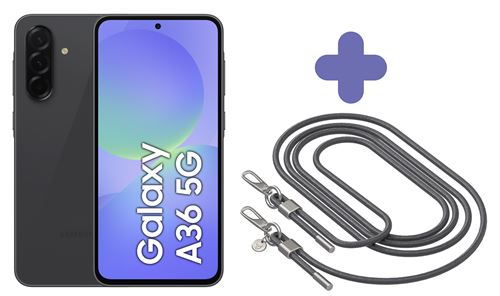 Pack Smartphone Samsung Galaxy A36 6,7"" 5G Double nano SIM 128 Go Noir + Bandoulière État correct - Samsung reconditionné disponible sur Fnac