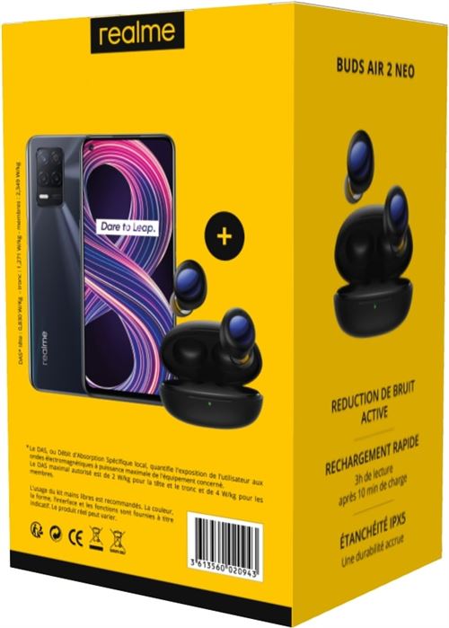 Acheter Pack Smartphone Realme 8 6.4"" Double SIM 5G 128 Go Noir + Ecouteurs sans fil Bluetooth Realme Buds Air 2 Neo à réduction du bruit Noir État correct - 170,99 € Pack Smartphone Realme 8 6.4"" Double SIM 5G 128 Go Noir + Ecouteurs sans fil Bluetooth Realme Buds Air 2 Neo à réduction du bruit Noir État correct - Realme reconditionné disponible sur Fnac