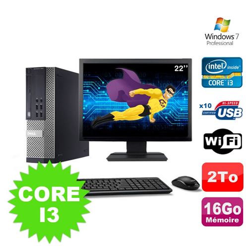 Pc dell optiplex 990 sff i3-2120 3.3ghz 16go 2000go dvd wifi w7 ecran 22' État correct - Dell reconditionné disponible sur Fnac