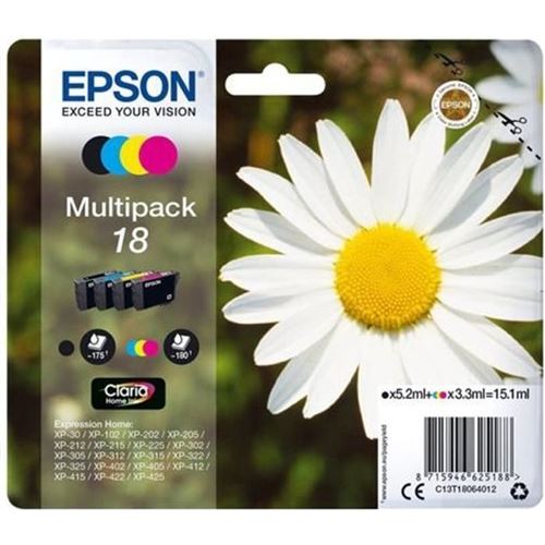 Epson 18 Multipack - Pack de 4 - 15.1 ml - noir, jaune, cyan, magenta - original - cartouche d'encre - pour Expression Home XP-212, 215, 225, 312, 315, 322, 325, 412, 415, 422, 425 État correct - Epson reconditionné disponible sur Fnac