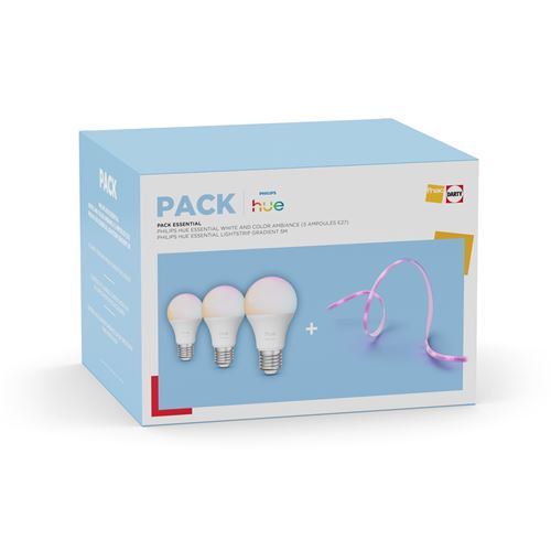 Pack Fnac de 3 ampoules connectées Philips Hue Essential E27 60 W Blanc et couleur + Ruban LED Philips Hue Essential 5 m État correct - Philips Hue reconditionné disponible sur Fnac