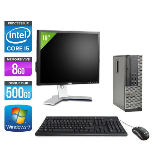Pc Dell Optiplex 7010 SFF + Ecran 19'' - Noir - Intel Core i5-3470 / 3.20 GHz - RAM 8 Go - HDD 500 Go - DVDRW - Gigabit Ethernet - Windows 7 Professionnel État correct - Dell reconditionné disponible sur Fnac