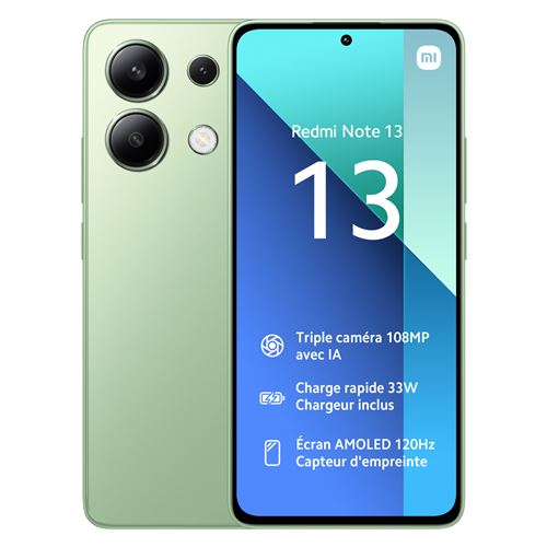 Smartphone Xiaomi Redmi Note 13 6.67"" Double SIM 256 Go Vert État correct - Xiaomi reconditionné disponible sur Fnac