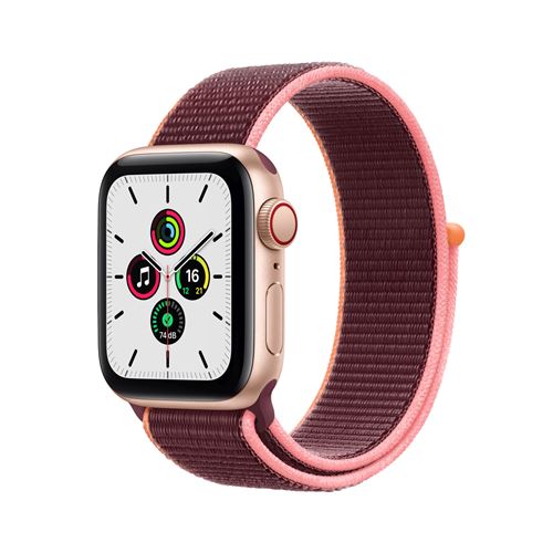 Apple Watch Nike SE GPS + Cellular 40 mm Boîtier or aluminium avec boucle sport lie-de-vin