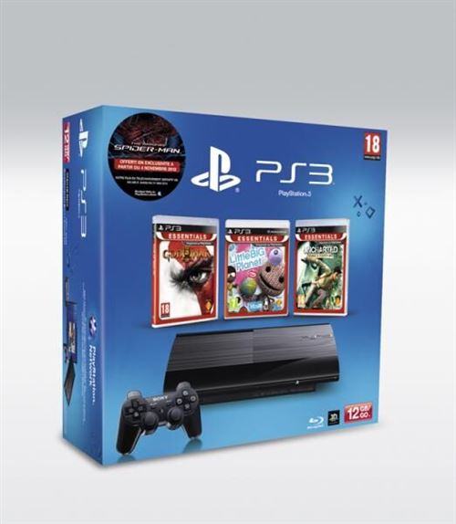 Console PS3 Ultra Slim 12 Go Sony + Uncharted 1 Gamme Essentiels + Little Big Planet + God Of War III – Console Playstation 3 Sony État correct - Sony reconditionné disponible sur Fnac