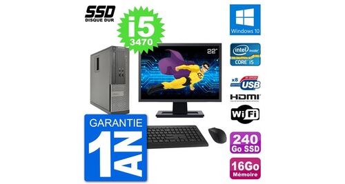 Pc dell 3010 sff ecran 22"" intel i5-3470 ram 16go ssd 240go hdmi windows 10 wifi État correct - N/A reconditionné disponible sur Fnac