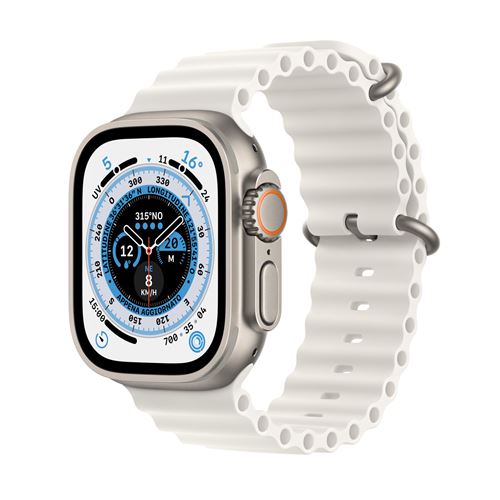 Apple Watch Ultra - 49 mm - titane - montre intelligente avec Bracelet Océan - fluoroélastomère - blanc - taille du poignet : 130-200 mm - 32 Go - Wi-Fi, LTE, UWB, Bluetooth - 4G - 61.3 g État correct - N/A reconditionné disponible sur Fnac