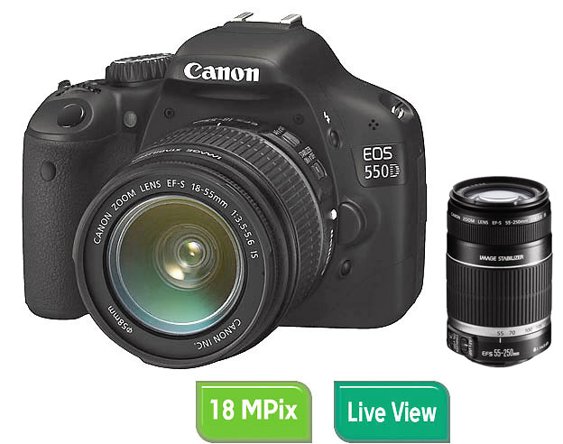 Canon EOS 550D + 2 Obj. Canon EF-S IS : 18 - 55 mm f/3.5 - 5.6 + 55 - 250 mm f/4 - 5.6 État correct - Canon reconditionné disponible sur Fnac