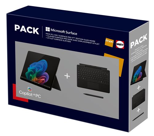 Acheter Pack PC Hybride 2 en 1 Microsoft Surface Pro 11ème Edition 13"" Copilot+PC Ecran tactile Snapdragon® X Elite 16 Go RAM 512 Go SSD Noir + Clavier Surface Pro Noir avec emplacement stylet + Stylet Surface Slim Pen État correct - 1147,99 € Pack PC Hybride 2 en 1 Microsoft Surface Pro 11ème Edition 13"" Copilot+PC Ecran tactile Snapdragon® X Elite 16 Go RAM 512 Go SSD Noir + Clavier Surface Pro Noir avec emplacement stylet + Stylet Surface Slim Pen État correct - Microsoft reconditionné disponible sur Fnac