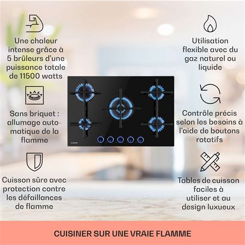Plaque de cuisson gaz klarstein 5 foyers 4000 W 50 cm État correct - N/A reconditionné disponible sur Fnac