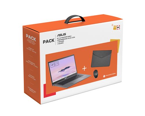 Pack Chromebook Plus Asus CX3402CBA-MW0306 14"" Intel Core i3-1215U 8 Go RAM 256 Go eMMC Ecran tactile Gris État correct - Asus reconditionné disponible sur Fnac