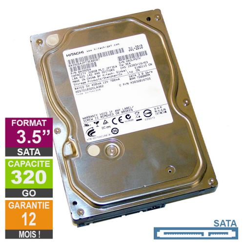Disque Dur 320Go SATA 3.5 Hitachi HDS721032CLA362 7200rpm 16Mo État correct - Hitachi reconditionné disponible sur Fnac