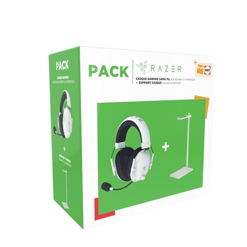 Pack Fnac Casque gaming sans fil Razer BlackShark V2 HyperSpeed Blanc + Support casque alliage en aluminium État correct - Razer reconditionné disponible sur Fnac