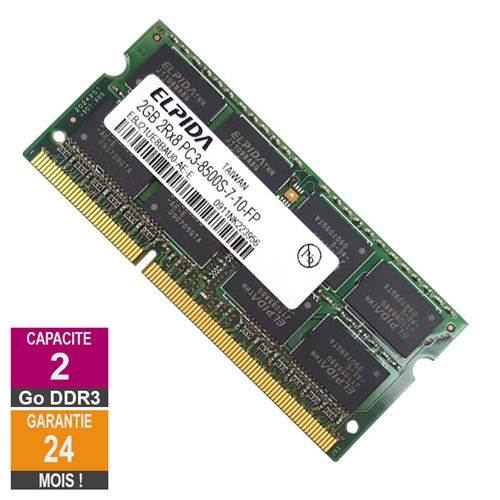 Barrette Mémoire 2Go RAM DDR3 Elpida EBJ21UE8BAU0-AE-E SO-DIMM PC3-8500 1066MHz 2Rx8 État correct - N/A reconditionné disponible sur Fnac