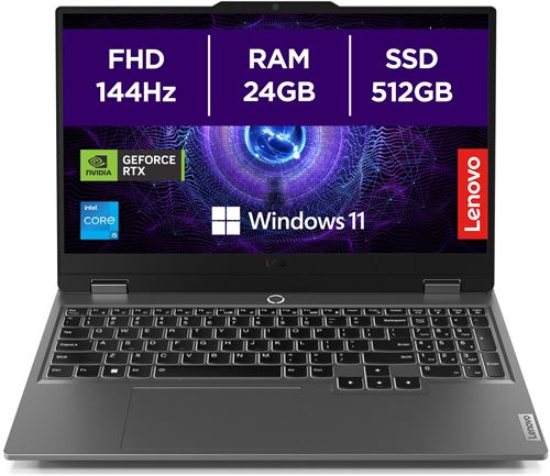 PC portable Gaming Lenovo LOQ 15IAX9 15,6"" Full HD 144 Hz Intel® Core™ i5 24 Go RAM 512 Go SSD Nvidia GeForce RTX 4050 Gris Luna État correct - Lenovo reconditionné disponible sur Fnac