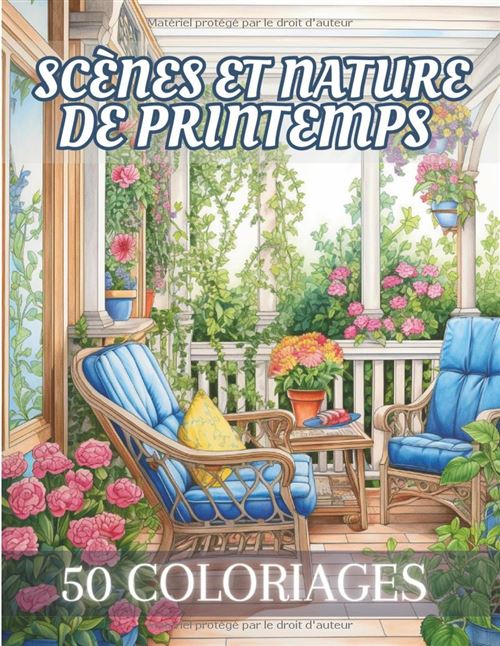 Scènes et Nature de Printemps – Livre de coloriage pour adultes, 50 illustrations anti-stress, grand format (21,59 x 27,94 cm), 102 pages, couverture mate État correct - N/A reconditionné disponible sur Fnac