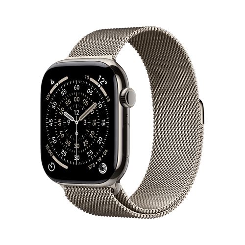 Apple Watch Series 11 GPS + Cellular 46mm Boitier en Titane Naturel avec Bracelet Milanais Naturel S/M État correct - Apple reconditionné disponible sur Fnac