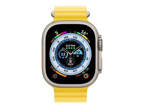 Apple Watch Ultra - 49 mm - titane - montre intelligente avec Bracelet Océan - fluoroélastomère - jaune - taille du poignet : 130-200 mm - 32 Go - Wi-Fi, LTE, UWB, Bluetooth - 4G - 61.3 g État correct - N/A reconditionné disponible sur Fnac