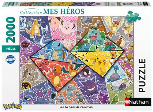 Puzzle 2000 pièces Nathan Les 16 types de Pokémon État correct - N/A reconditionné disponible sur Fnac