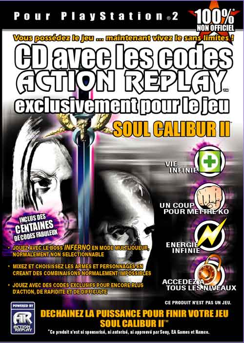 Acheter CD avec les codes Action Replay exclusivement pour le jeu Soul Calibur II État correct - 58,50 € CD avec les codes Action Replay exclusivement pour le jeu Soul Calibur II État correct - Bigben Interactive reconditionné disponible sur Fnac