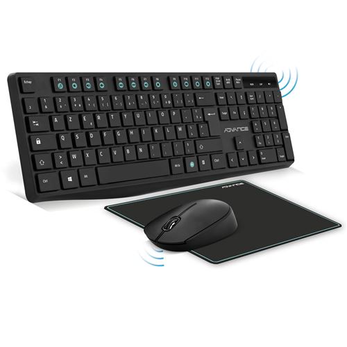 Suza Advance - Clavier, souris et tapis de souris - sans fil - 2.4 GHz - AZERTY - Français - noir État correct - N/A reconditionné disponible sur Fnac