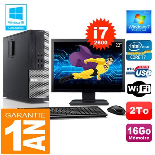 Pc dell 990 sff core i7-2600 ram 16go disque 2 to wifi w7 ecran 22' État correct - Dell reconditionné disponible sur Fnac