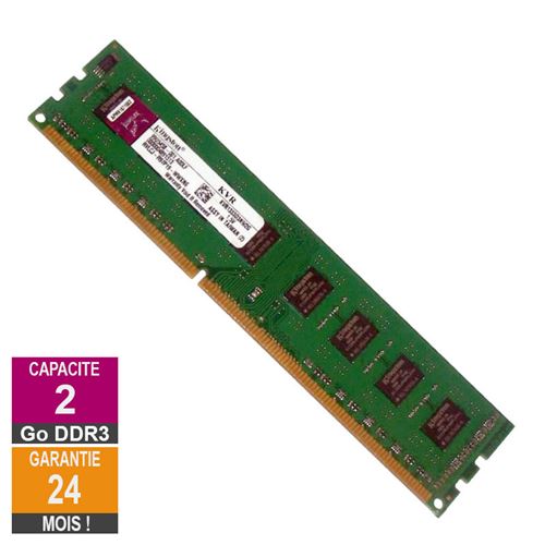 Barrette Mémoire 2Go RAM DDR3 Kingston KVR1333D3N9/2G PC3-10600U 1333MHz 2Rx8 État correct - Kingston reconditionné disponible sur Fnac