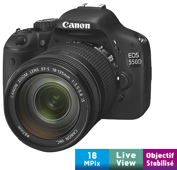 Canon EOS 550D + Obj. Canon EF-S IS 18 - 135 mm f/3.5 - 5.6 État correct - Canon reconditionné disponible sur Fnac