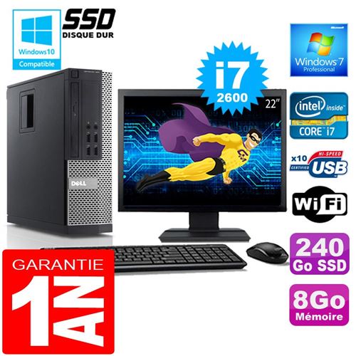 Pc dell 990 sff core i7-2600 ram 8go disque 240 go ssd wifi w7 ecran 22' État correct - Dell reconditionné disponible sur Fnac