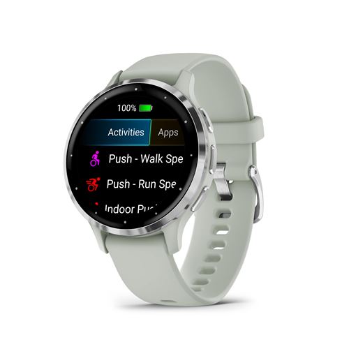 Montre connectée Garmin Venu 3S 41mm en acier Silver, boîtier vert sauge et bracelet en silicone vert sauge État correct - Garmin reconditionné disponible sur Fnac