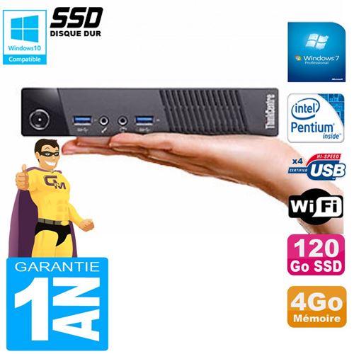 Ultra mini pc lenovo m73 usff tiny g3250t 4go disque 120go ssd wifi w7 État correct - Lenovo reconditionné disponible sur Fnac