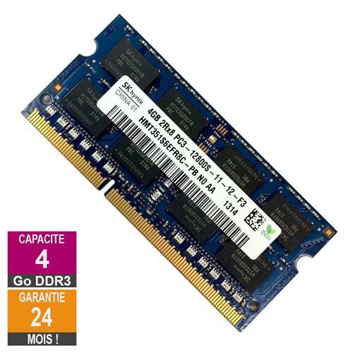 Barrette Mémoire 4Go RAM DDR3 Hynix HMT351S6EFR8C-PB SO-DIMM PC3-12800 1600MHz 2Rx8 État correct - SK Hynix reconditionné disponible sur Fnac