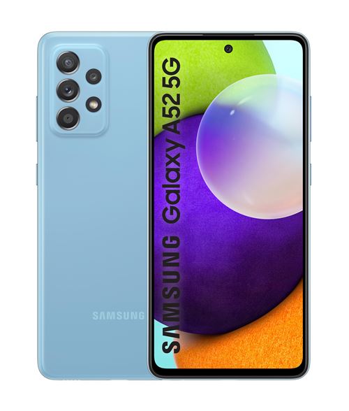 Samsung Galaxy A52 5G - 5G smartphone - double SIM - RAM 6 Go / Mémoire interne 128 Go - microSD slot - écran OEL - 6.5"" - 2400 x 1080 pixels - 4x caméras arrière 64 MP, 12 MP, 5 MP, 5 MP - front camera 32 MP - bleu génial État correct - Samsung reconditionné disponible sur Fnac