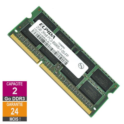 Barrette Mémoire 2Go RAM DDR3 Elpida EBJ21UE8BASA-AE-E SO-DIMM PC3-8500 1066MHz 2Rx8 État correct - N/A reconditionné disponible sur Fnac