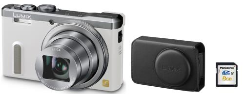 Panasonic Lumix DMC-TZ60 blanc + étui cuir noir + carte mémoire SDHC 8Go État correct - Panasonic reconditionné disponible sur Fnac