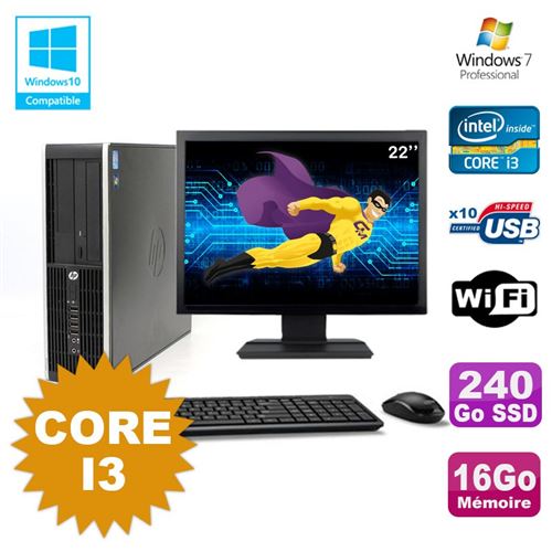 Pc hp compaq 6200 pro sff core i3 3.1ghz 16go 240go ssd dvd wifi w7 ecran 22 État correct - Hewlett-Packard reconditionné disponible sur Fnac