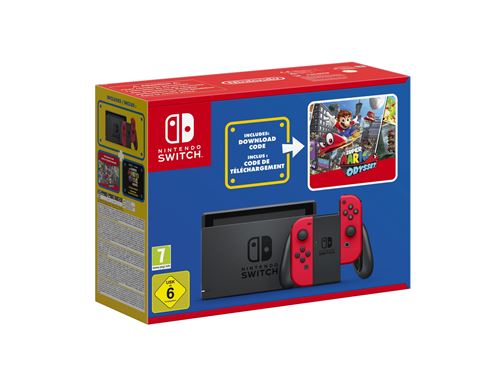 Console Nintendo Switch rouge + Code de téléchargement Super Mario Odyssey  + autocollants Super Mario Bros.  Le film État correct - Nintendo reconditionné disponible sur Fnac
