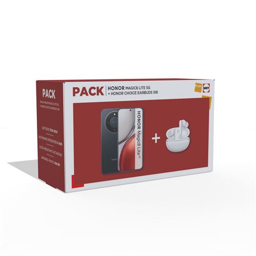 Pack Fnac Smartphone Honor Magic8 Lite 6,79"" 5G Double nano SIM 256 Go Noir minuit + Honor Choice Earbuds X8i Blanc État correct - Honor reconditionné disponible sur Fnac