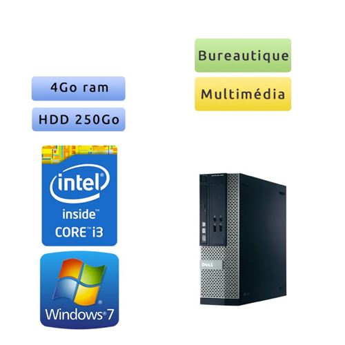 Dell Optiplex 390 SFF - Windows 7 - i3 4Go 250Go - Clavier/Souris - Ordinateur Tour Bureautique PC Noir État correct - Dell reconditionné disponible sur Fnac