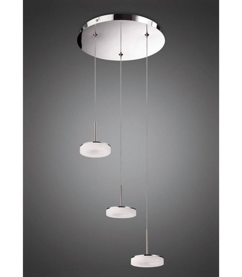 Acheter Suspension 3 Ampoules Nimbus 15W LED 3000K, 1350lm, chrome poli/acrylique givré État correct - 285,99 € Suspension 3 Ampoules Nimbus 15W LED 3000K, 1350lm, chrome poli/acrylique givré État correct - N/A reconditionné disponible sur Fnac