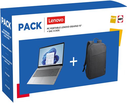 Pack PC portable Lenovo IdeaPad 1 15ALC7 82R4007LFR 15,6"" AMD Ryzen™ 5 16 Go RAM 512 Go SSD Gris + Sac à dos Lenovo B210 Gris État correct - Lenovo reconditionné disponible sur Fnac